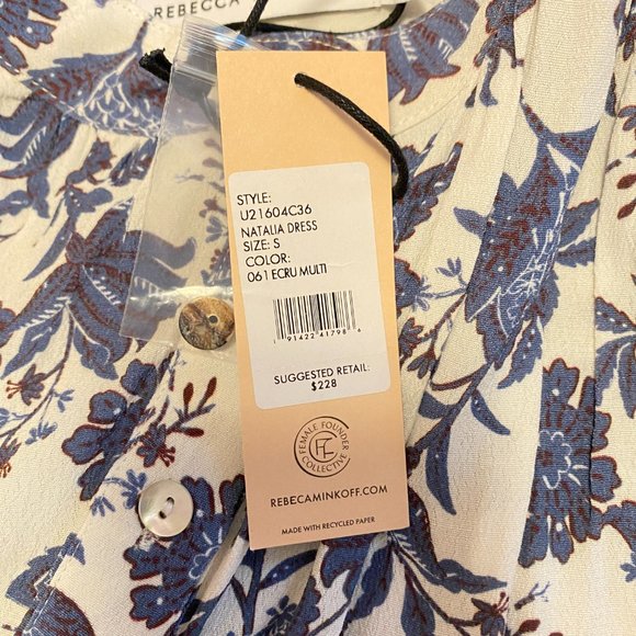 NWT Rebecca Minkoff Natalia Dress Blue White Floral Size S - Picture 4 of 7